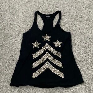 Black Tank Top with Silver Star Design